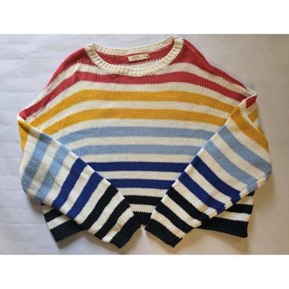 Harper Heritage Multicolor Striped Cropped Summer  Sweater Boxy Size Medium M